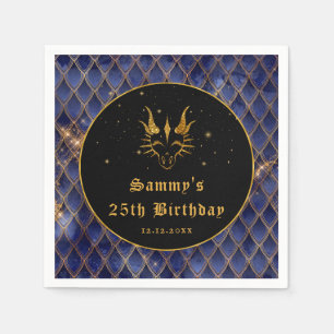 Navy Blue Dragon Scales Gold Faux Glitter Birthday Napkin