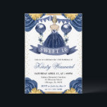 Navy Blue Dress Blonde Haired Princess Sweet 16 Invitation<br><div class="desc">Elegant watercolor blonde haired princess in Navy blue dress design with blue and gold flowers,  balloons and gold glitter confetti.</div>