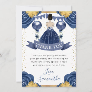 Navy Blue Dress Brunette Princess Quinceanera Thank You Card