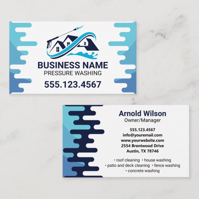 Navy Blue Drip Power Wash House Cleaning Business Card (Front/Back)