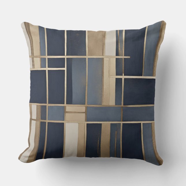 Navy Blue Dusty Blue Tan Plaid Cushion (Front)