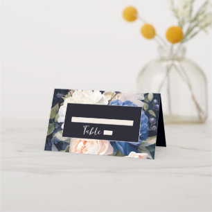 Navy Blue & Dusty Blush Pink Floral Wedding Place Card