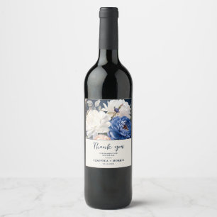 Navy Blue & Dusty Blush Pink Floral Wedding  Wine Label