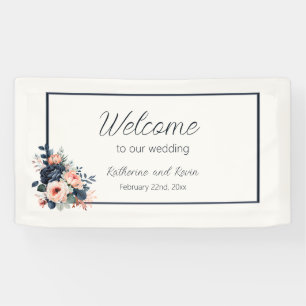 Navy Blue Dusty Rose Floral Wedding Banner
