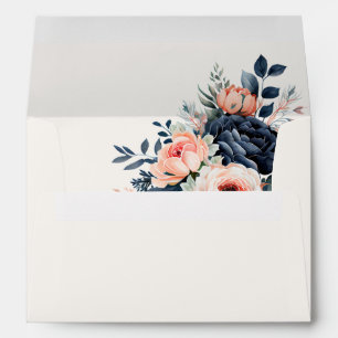 Navy Blue Dusty Rose Floral Wedding Envelope