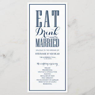 Navy Blue Eat Drink and be Married Wedding Programme