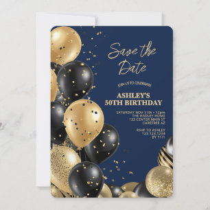 Navy Blue Elegant 50th Birthday Invitation