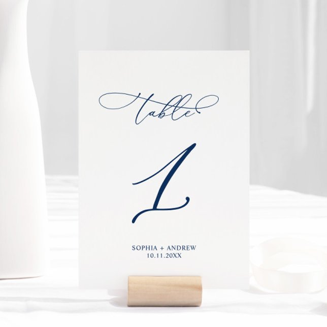 Navy Blue Elegant Calligraphy Table 1 Wedding Number (Creator Uploaded)