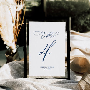 Navy Blue Elegant Calligraphy Table 4 Wedding Number