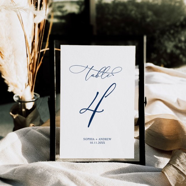 Navy Blue Elegant Calligraphy Table 4 Wedding Number (Creator Uploaded)