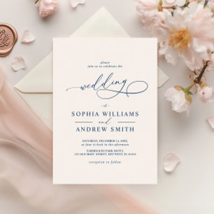 Navy Blue Elegant Calligraphy Wedding Invitation