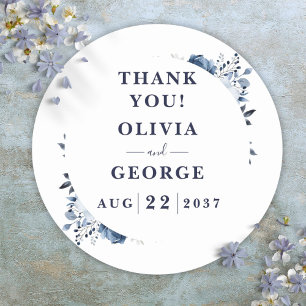 Navy Blue Elegant Country Floral Wedding Favour Classic Round Sticker
