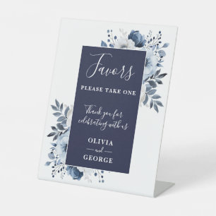 Navy Blue Elegant Country Floral Wedding Favours Pedestal Sign