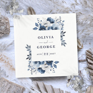 Navy Blue Elegant Country Floral Wedding Napkin