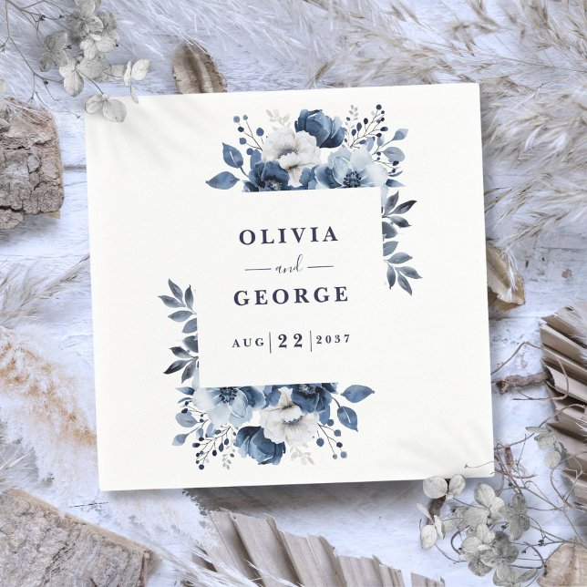 Navy Blue Elegant Country Floral Wedding Napkin (Navy Blue Elegant Country Floral Wedding Napkin)