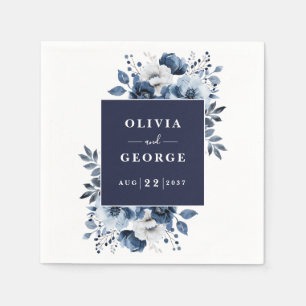 Navy Blue Elegant Country Floral Wedding Napkin