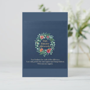 Navy Blue Elegant Floral Wreath Sincere Appreciati Thank You Card