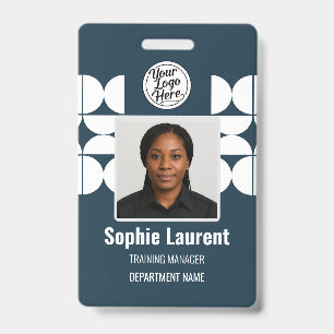 Navy Blue Elegant Geometric Employee Identity ID Badge