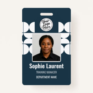 Navy Blue Elegant Geometric Employee Identity ID Badge