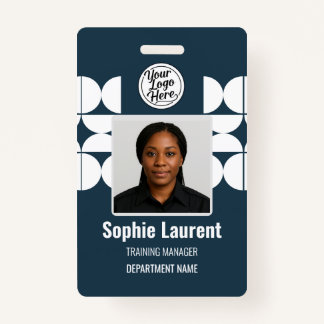Navy Blue Elegant Geometric Employee Identity ID Badge