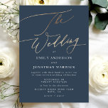 Navy Blue Elegant Gold The Wedding Invitation<br><div class="desc">*NOT REAL FOIL* ***this design is part of a matching collection*** _______________________ this design template is fully editable / customisable by you the customer - click personalise further button if you wish to move, add, delete, or make significant changes to the design _______________________ *if you have any DESIGN questions or...</div>