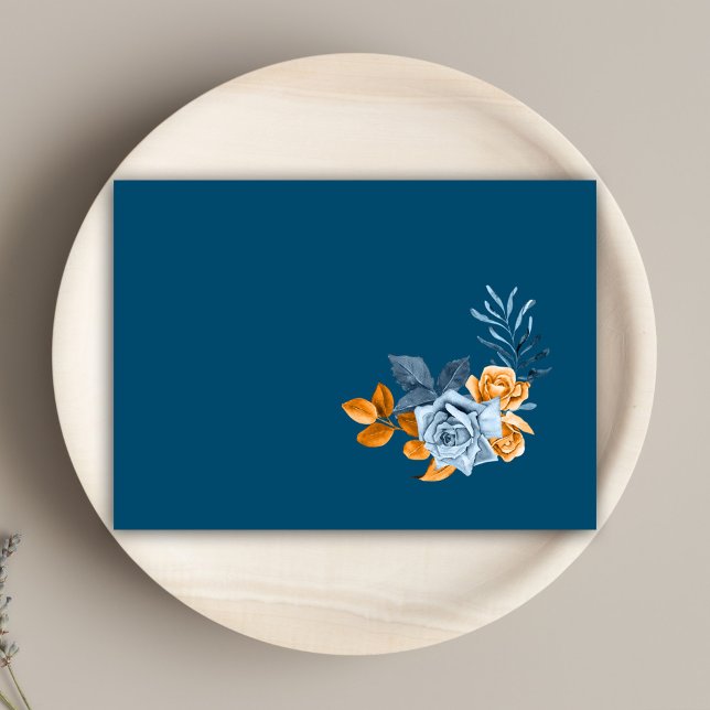Navy Blue Elegant Indigo Rust Floral Boho Wedding Envelope (Creator Uploaded)