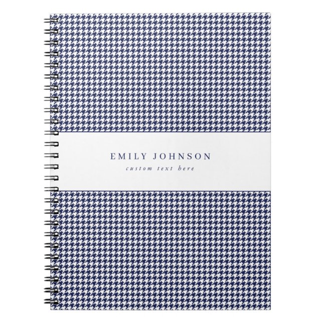 Navy Blue Elegant Minimalist Houndstooth Notebook (Front)