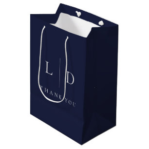 Navy Blue Elegant Minimalist Monogram Wedding Medium Gift Bag