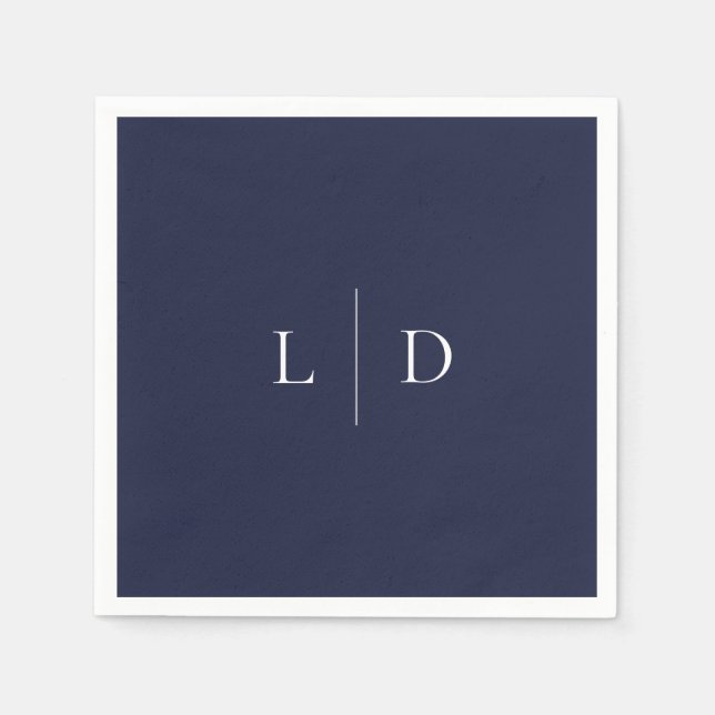 Navy Blue Elegant Minimalist Monogram Wedding Napkin (Front)