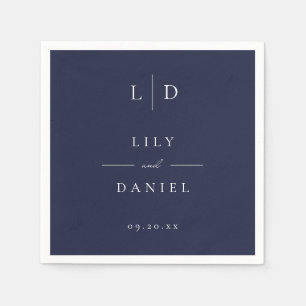 Navy Blue Elegant Minimalist Monogram Wedding  Napkin