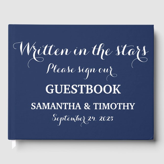 Navy Blue Elegant Minimalist Simple Modern Wedding Guest Book (Front)