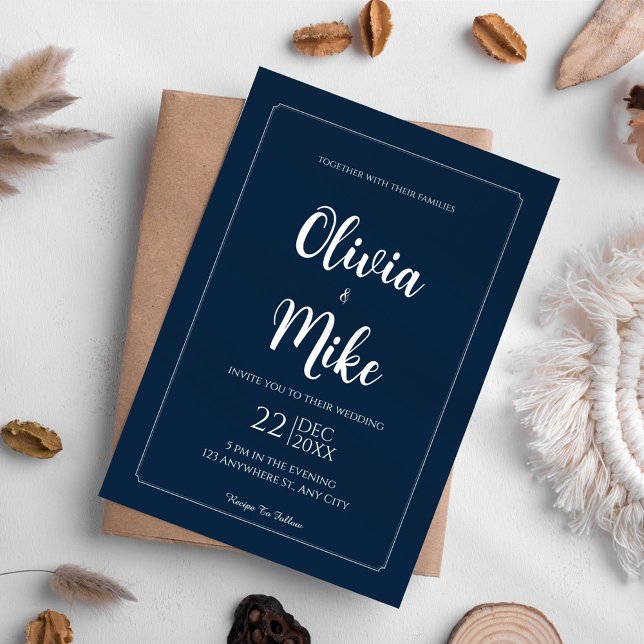 Navy Blue Elegant Minimalist Wedding Invitation (Creator Uploaded)