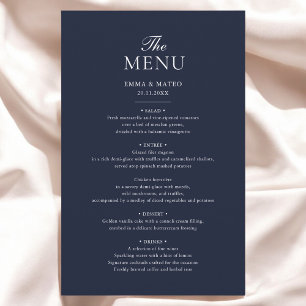 Navy Blue Elegant Minimalist Wedding Menu