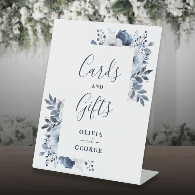 Navy Blue Elegant Modern Floral Cards And Gifts Pedestal Sign (Navy Blue Elegant Modern Floral Cards And Gifts Pedestal Sign)