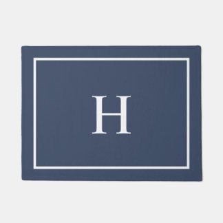Navy Blue Elegant Modern Monogram Doormat