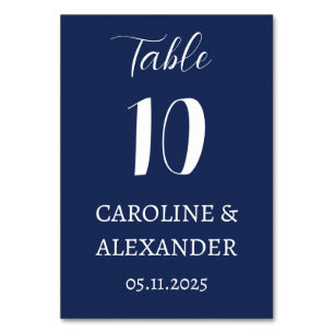 Navy Blue Elegant Modern Simple Wedding Table Number