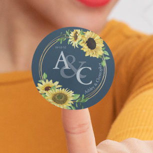 Navy Blue • Elegant Modern Wedding Classic Round Sticker