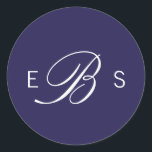 Navy Blue Elegant Monogram Circle Wedding Stickers<br><div class="desc">Customise this chic stylish elegant monogram navy blue Wedding Stickers with white text. Modern crisp design. All the other matching products can be found in a collection Chic Monogram Navy Blue White Wedding.</div>