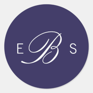Navy Blue Elegant Monogram Circle Wedding Stickers