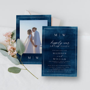 Navy Blue Elegant Monogram Elopement Wedding Invitation