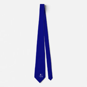 Navy Blue Elegant Monogram + Name Tie