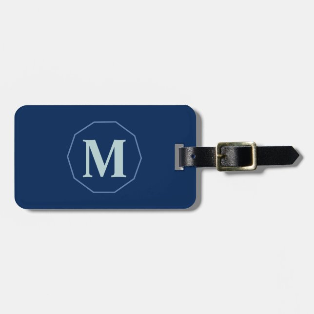 Navy Blue elegant monogram personalised Luggage Tag (Front Horizontal)