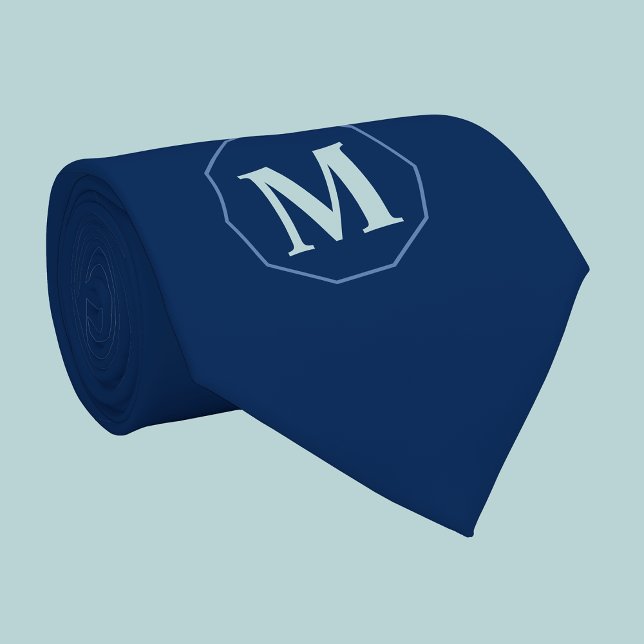 Navy Blue elegant monogram personalised Tie (Creator Uploaded)