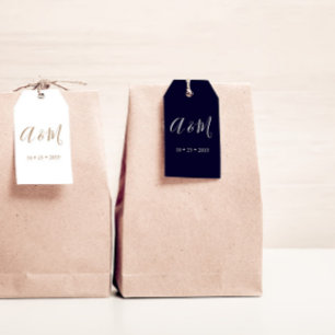 Navy Blue Elegant Monogram Wedding Favour Tag