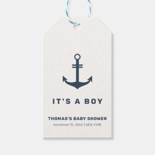 Navy Blue Elegant Nautical Anchor Baby Shower  Gift Tags