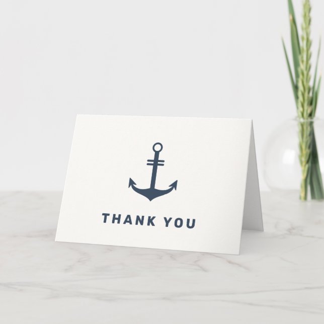 Navy Blue Elegant Nautical Anchor Baby Shower  Thank You Card (Front)