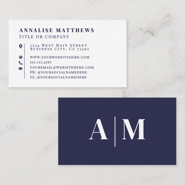 Navy Blue Elegant Professional Business Card (Front/Back)