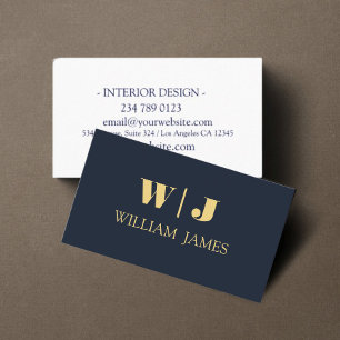 Navy Blue Elegant Professional Minimalist Monogram Business Card