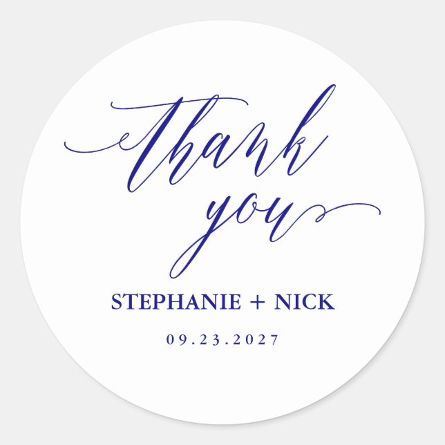 Navy Blue Elegant Script Classic Round Sticker (Front)