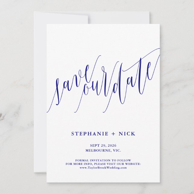 Navy Blue Elegant Script Invitation (Front)